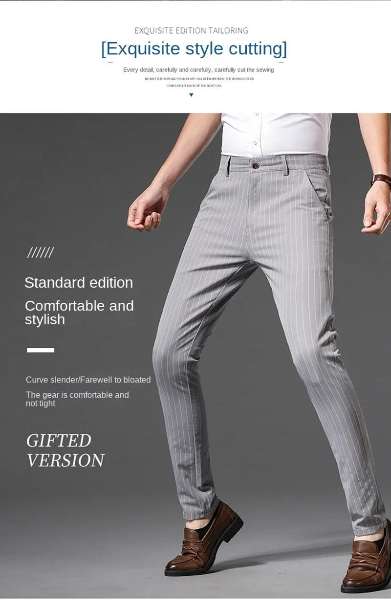 Description Picture 6 of item2024 New Business Striped Long Pants Men's Slim Fit Versatile High-End Quality Fashionable Stretch Casual Suit Pants