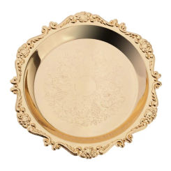 4''/6'' Gold Round Metal Fruit Dish Pastry Plate Tea Dessert Serving Tray for Hotel, Restaurant, Home Tableware