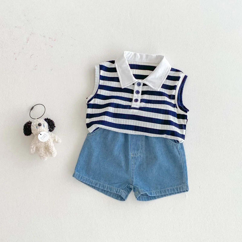 Description Picture 5 of itemPolo Collar Striped Camisole Girls' Sleeveless Top New Summer Boys' Comfortable Vest Versatile T-shirt