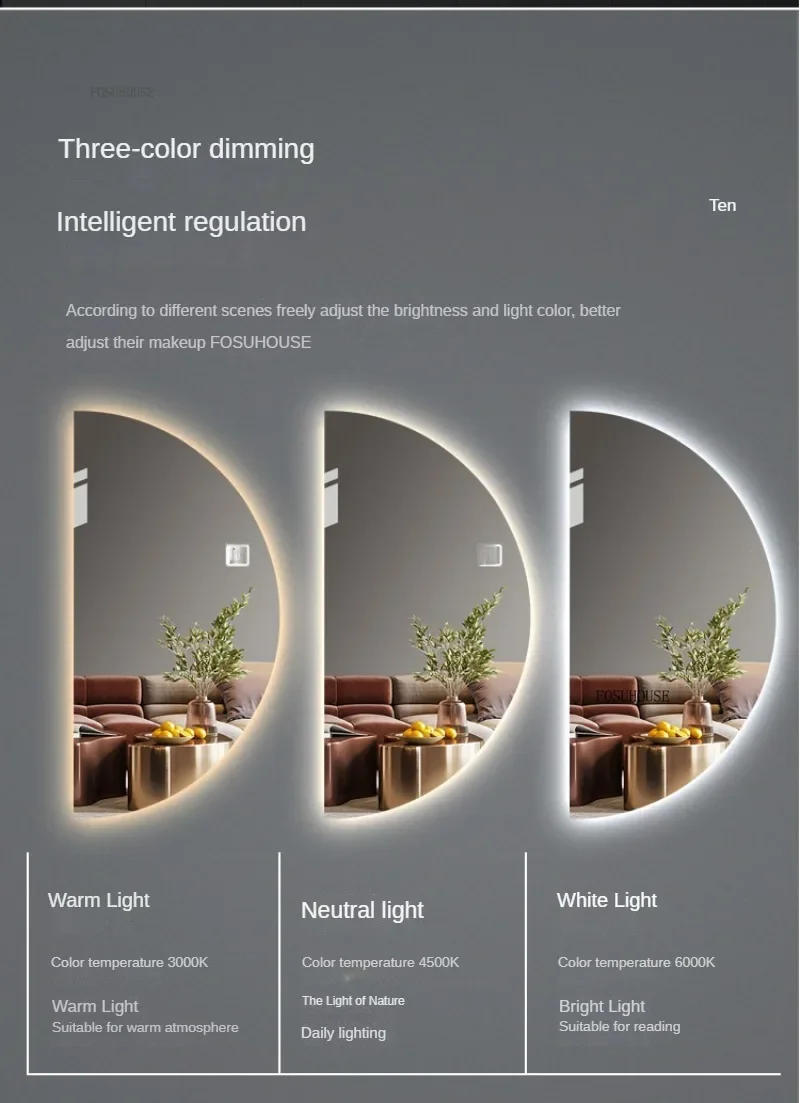 Description Picture 5 of itemSemicircular Smart Bath Mirrors Led Touch Screen Mirrors Wall-mounted Lighted Bathroom Mirror Special-shaped Decorative Mirror Z