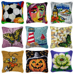 Latch Hook Kit Embroidery Cushion Pillowcase Knot Pillow Package Set For Needlework Outdoor Nature Scenery Pattern Latch Hook