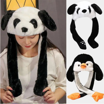 New Pinch Airbag Cute Pinch Airbag Animals Ear Hat Moving Jumping Hats Warm Plush Winter Caps