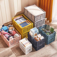 Foldable Desktop Storage Basket Multifunctional Sundries Storage Box Plastic Stackable Book Organizer Cosmetic Drawer Case