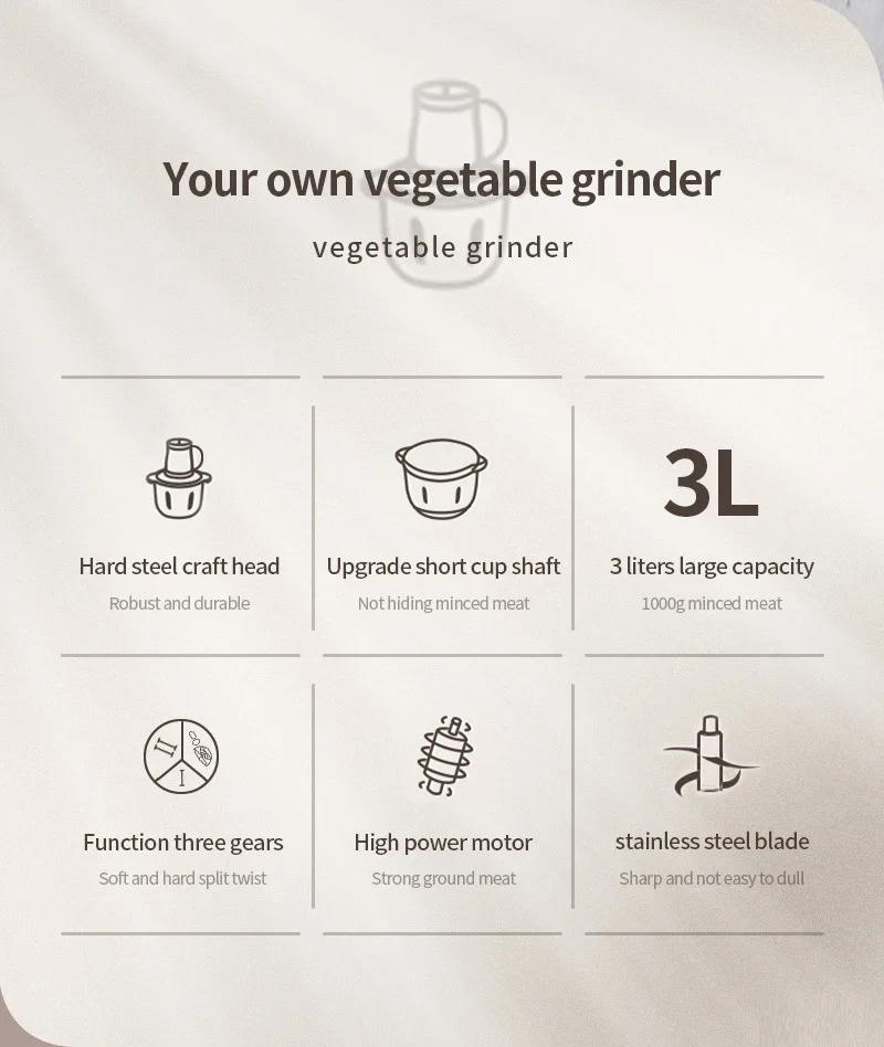 Description Picture 3 of itemElectric Meat Grinders 3L Food Crusher Stainless Steel Multifunctional Vegetable Slicer Processor Chopper Kitchen Blenders