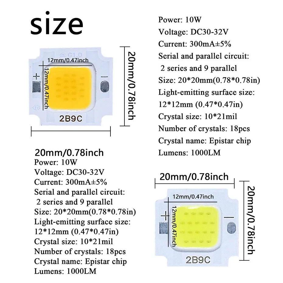 Description Picture 4 of item5pcs High Power 300mA LED COB Chips 10W DC 30-32V Light Beads SMD DIY For LED Bulb Floodlight Spotlight  Portable Work Lights