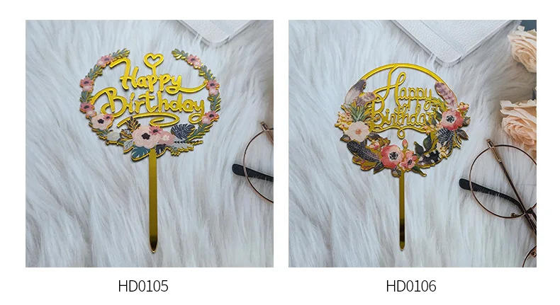 Description Picture 6 of item32 Style Acrylic Mirror Happy Birthday Cake Topper Flowers Butterfly Cake Decoration Home Birthday Party Decor Supplies