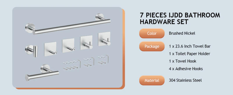 Description Picture 6 of itemStainless Steel Bathroom Hardware Set Robe Hook Towel Rail Bar Rack Bar Shelf Tissue Paper Holder Holder Bathroom