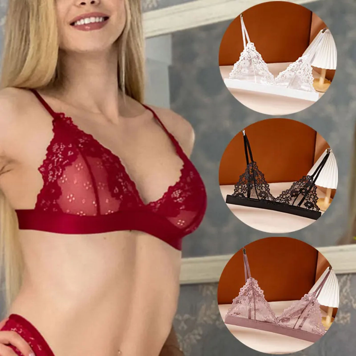 Description Picture 2 of itemSexy Bra For Woman Lace Thin Underwear Female Unlined Transparent Bras For Women Lace Sexy Lingerie Bralette