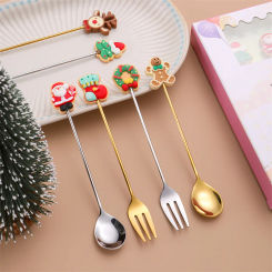 2/6Pc Christmas Spoon Fork Set Elk Christmas Tree Tableware Stainless Steel Coffee Spoon Tea Spoon Dessert Scoop Xmas Decor Gift