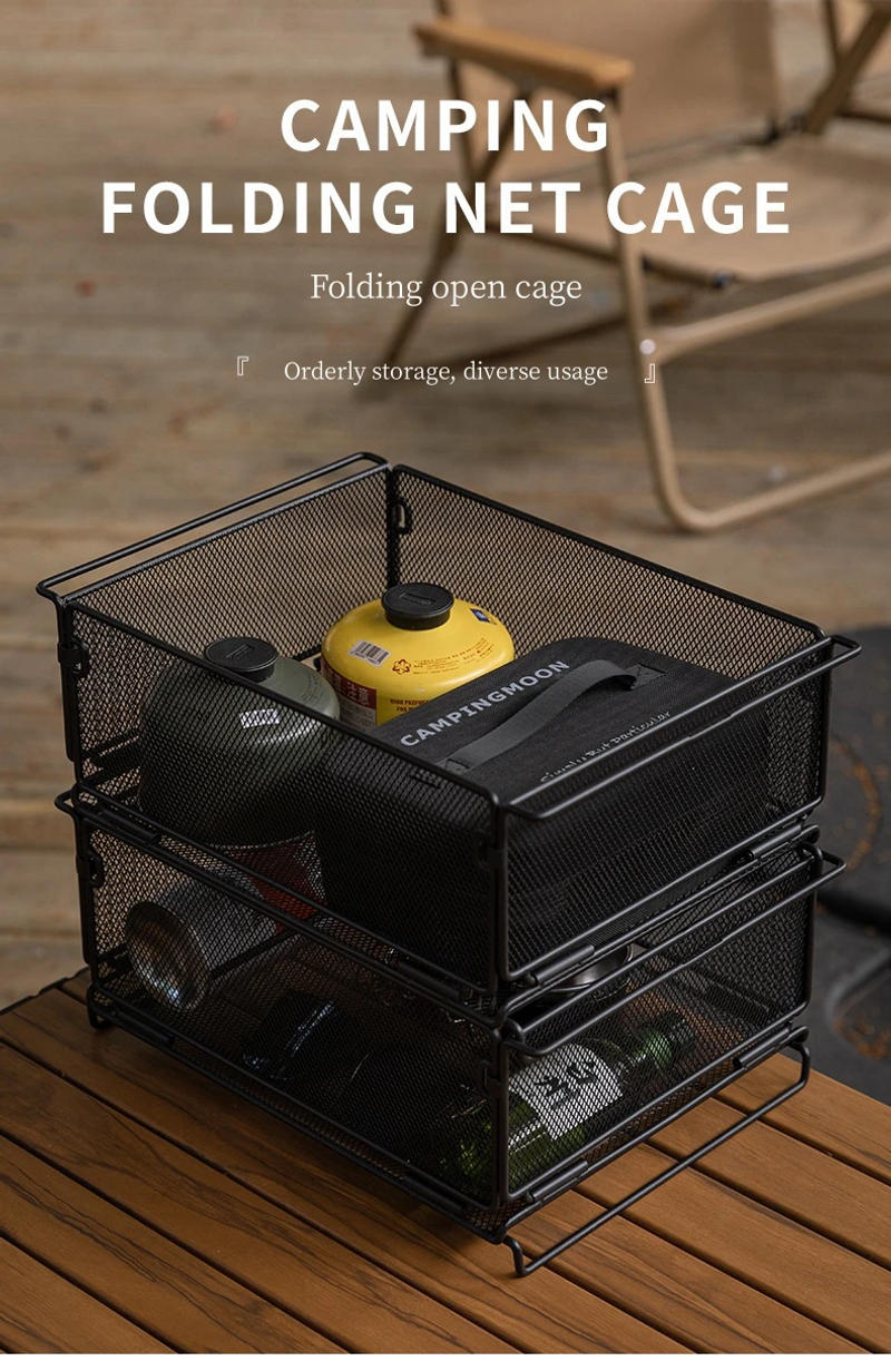 Description Picture 2 of itemIGT Folding Storage Basket Open Mesh Box Stainless Steel Kitchen Storage Basket Table Expansion Accessories Outdoor Camping New