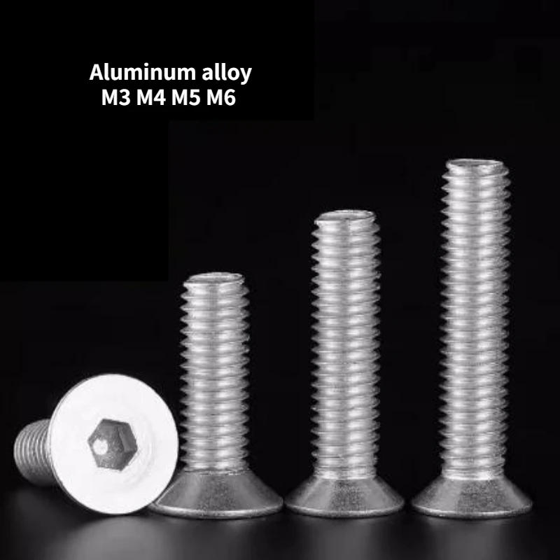 Description Picture 2 of item60-200pcs M3 M4 M5 M6 6061 Aluminum Alloy Countersunk Hexagonal Socket Screw Flat Head Bolt Thread Length 6mm-30mm