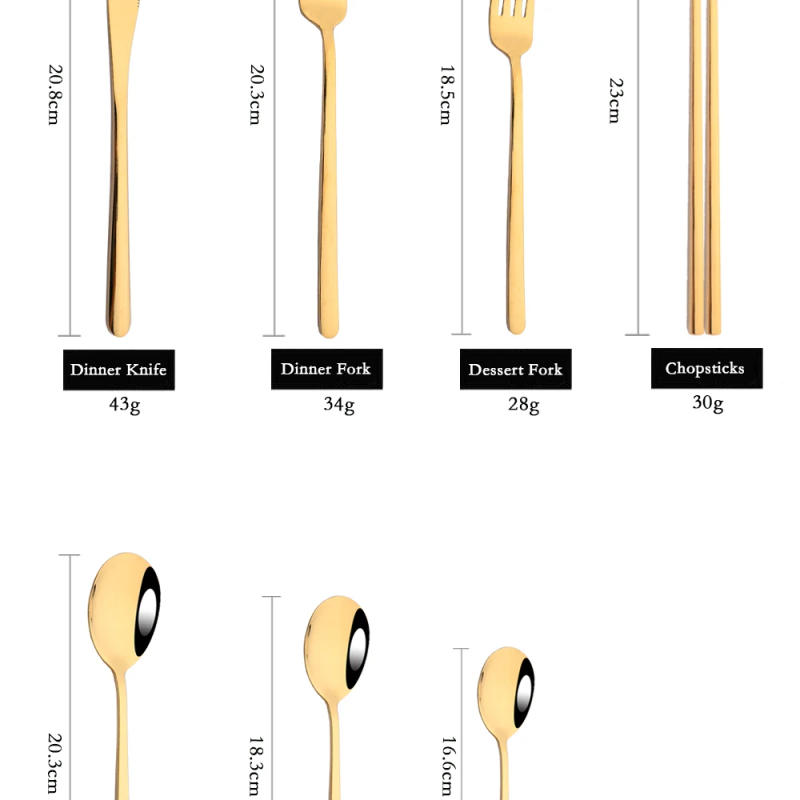 Description Picture 4 of item10Pcs Chopsticks Knife Fork Spoon Cutlery Set Black Gold Dinnerware Set Luxury 304 Stainless Steel Flatware Korean Tableware Set