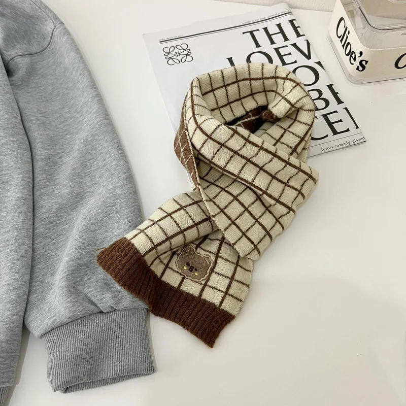 Description Picture 6 of itemCute Plaid Striped Bear Kids Scarf Korean Knitted Winter Warm Scarves Children Girl Boys Outdoor Cold-proof Neckcheif Shawl