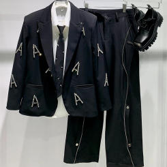 2024 Fashion High-End Trendy Male Solid Color Long Sleeve Suit Jackets Men's Letter Rhinestone Loose-Fitting Casual Suit Coats