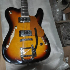 TL semi-hollow double F hole electric guitar with small rocker tiger pattern 62