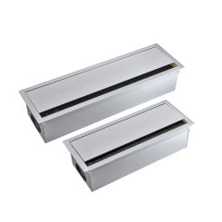 Silver Aluminum Alloy Table Desk Rectangle Wire Cable Grommet Hole Cover Outlet Port Socket with Socket Black Brush
