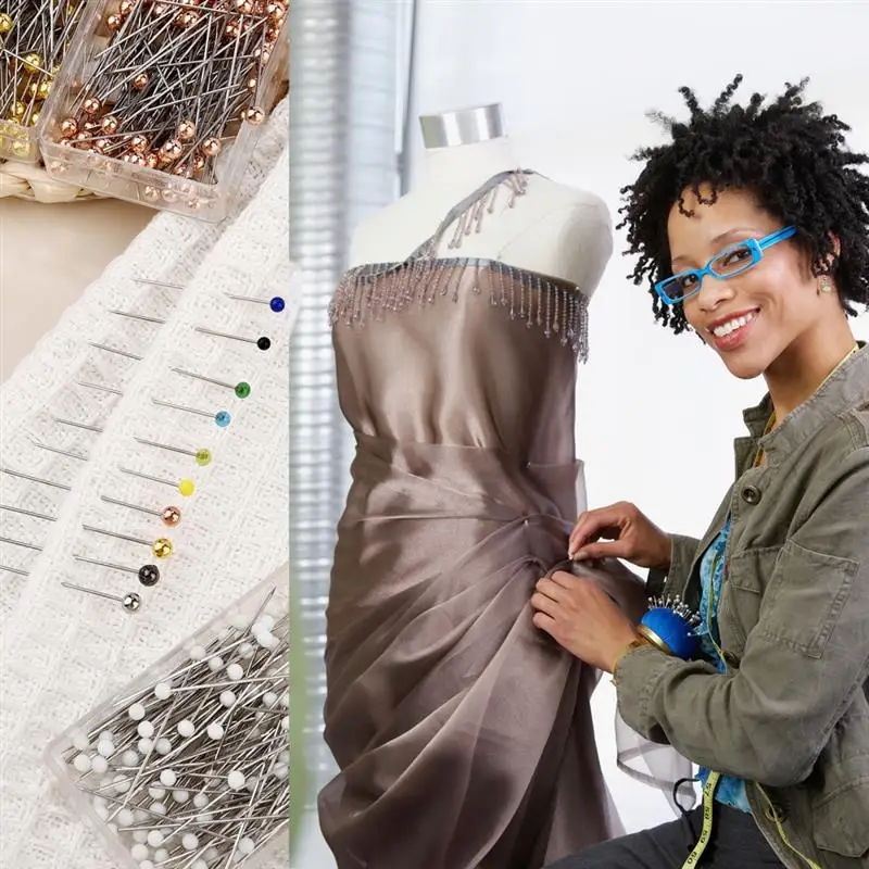 Description Picture 6 of item32mm Fashion Sewing Needles Colored Glass/Ceramics Head Bead Pin Stitch Knitting Needles Sewing Fixed DIY Safety Pin 50/100Pcs