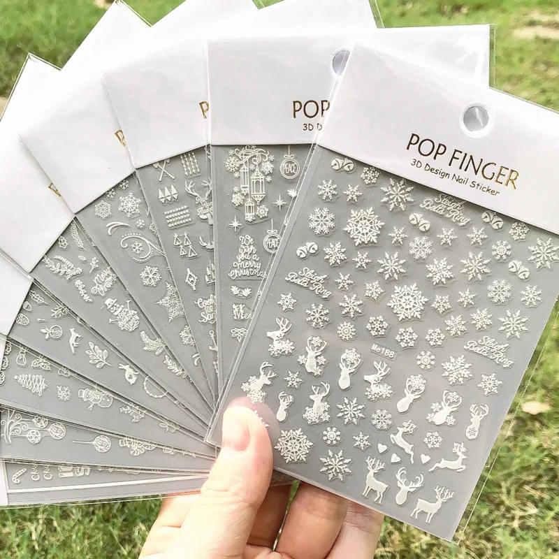 Description Picture 3 of item3d Nail Art Stickers Christmas Winter White Snowflake Xmas Trees Bells Decals For Nails Decoration Manicure Salon Beauty