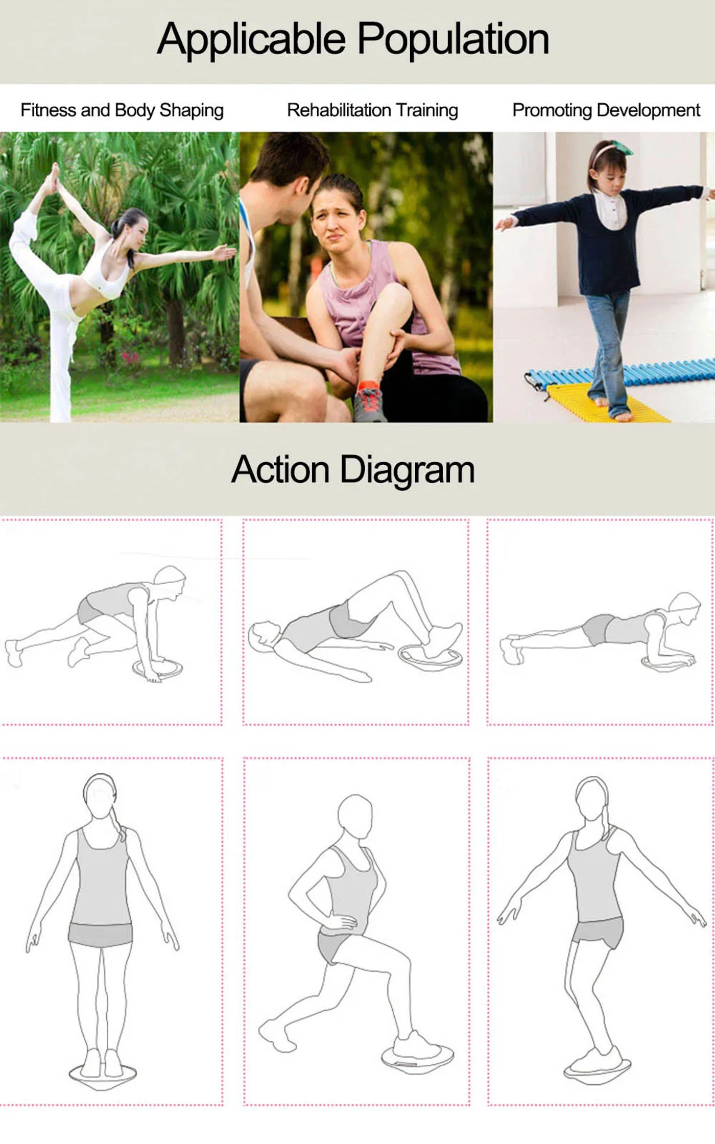 Description Picture 3 of itemWooden Wobble Balance Board Exercises Training Non-Slip Multifunctional Yoga Waist Twisting Board Fitness Equipment Home Gym