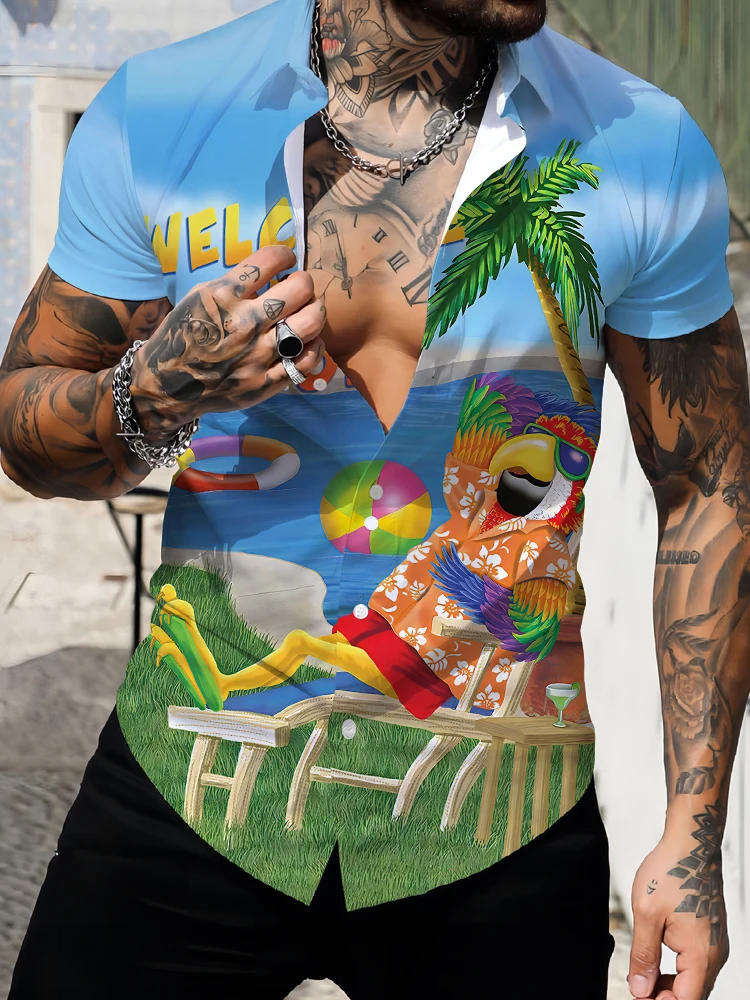 Description Picture 3 of itemHawaii summer hot men's short-sleeved shirt, popular beach vacation, 3D Hawaiian print casual shirt, loose plus size men's wear