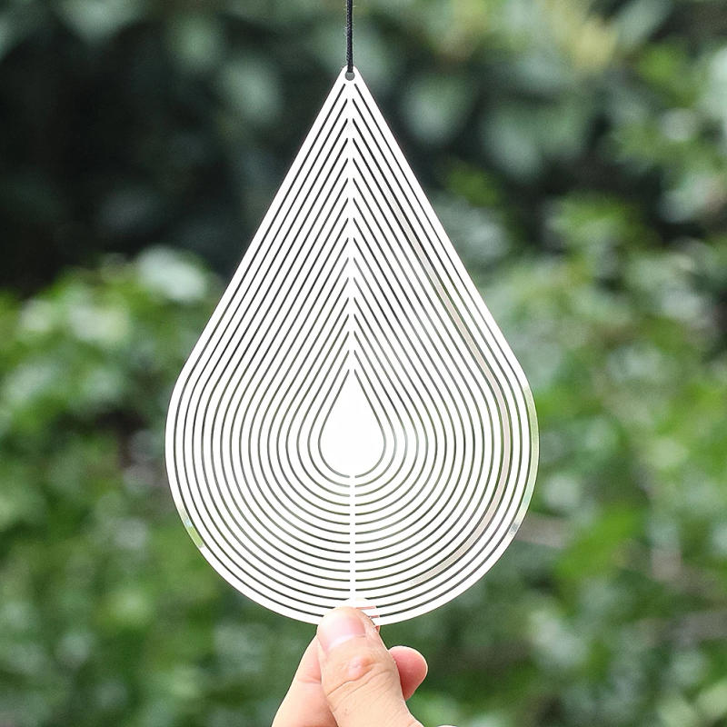 Description Picture 4 of item3D Water Drop Wind Spinner Yard Hanging Decor Stainless Steel Flowing Visual Wind Chime Outdoor Mirror Reflection Bird Repeller