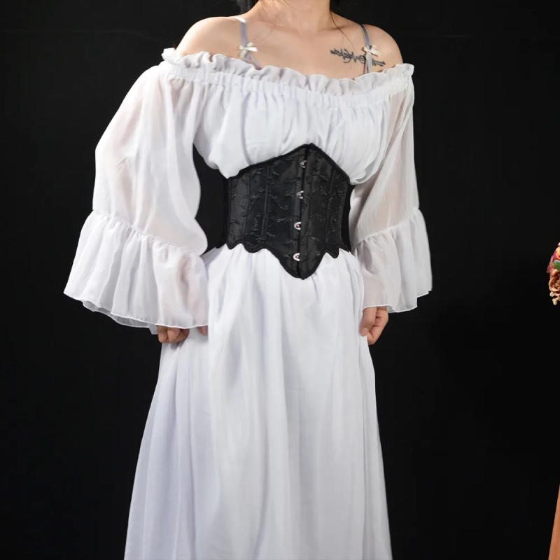 Description Picture 4 of itemWomen White Corset Crop Vintage Underbust Short 4 Button Embossed Waist Seal Bones Shaping Tops Waist Girdle Outwear For Dress