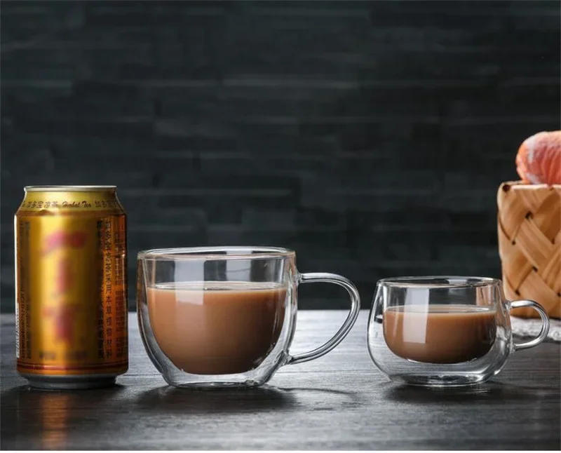 Description Picture 4 of itemDouble-glazed Glass Teacup High Borosilicate Heat Resistant Glass Simple Coffee Cup with Handle Breakfast Milk Clear Water Cup