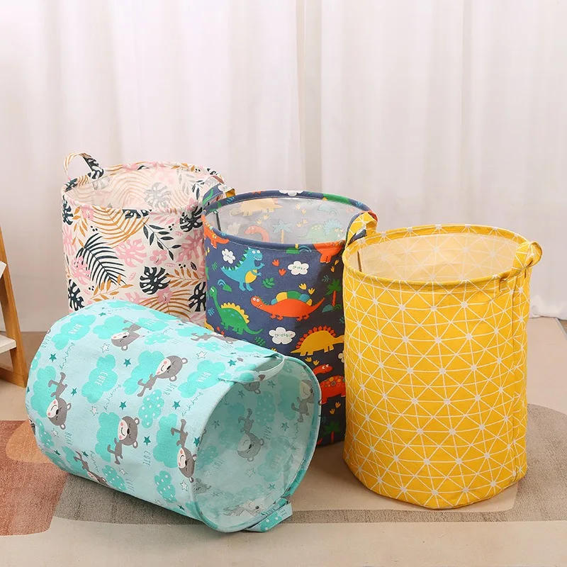 Description Picture 2 of itemNew in 2023 Linen Dirty Laundry Basket Foldable Round Waterproof Organizer Bucket Clothing Children Toy Large Capacity Storage