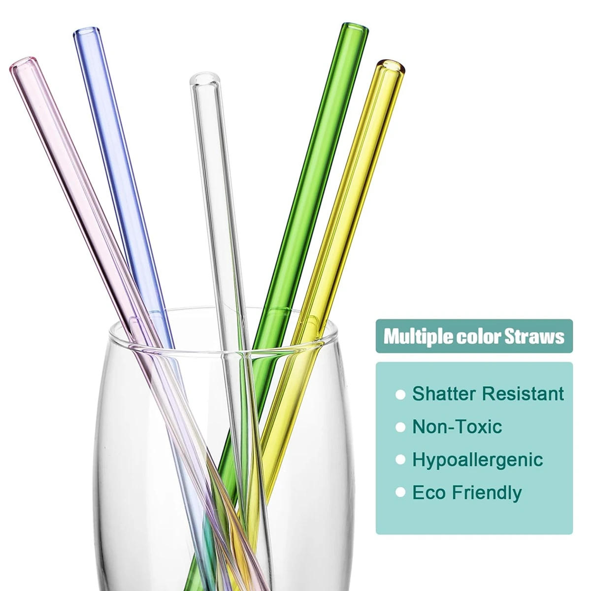 Description Picture 3 of item50 Pcs Glass Straw Drinking Straws with Cleaner Brush Colorful Reusable Straws for Smoothie Cocktail Milkshakes Juice Tea Bar