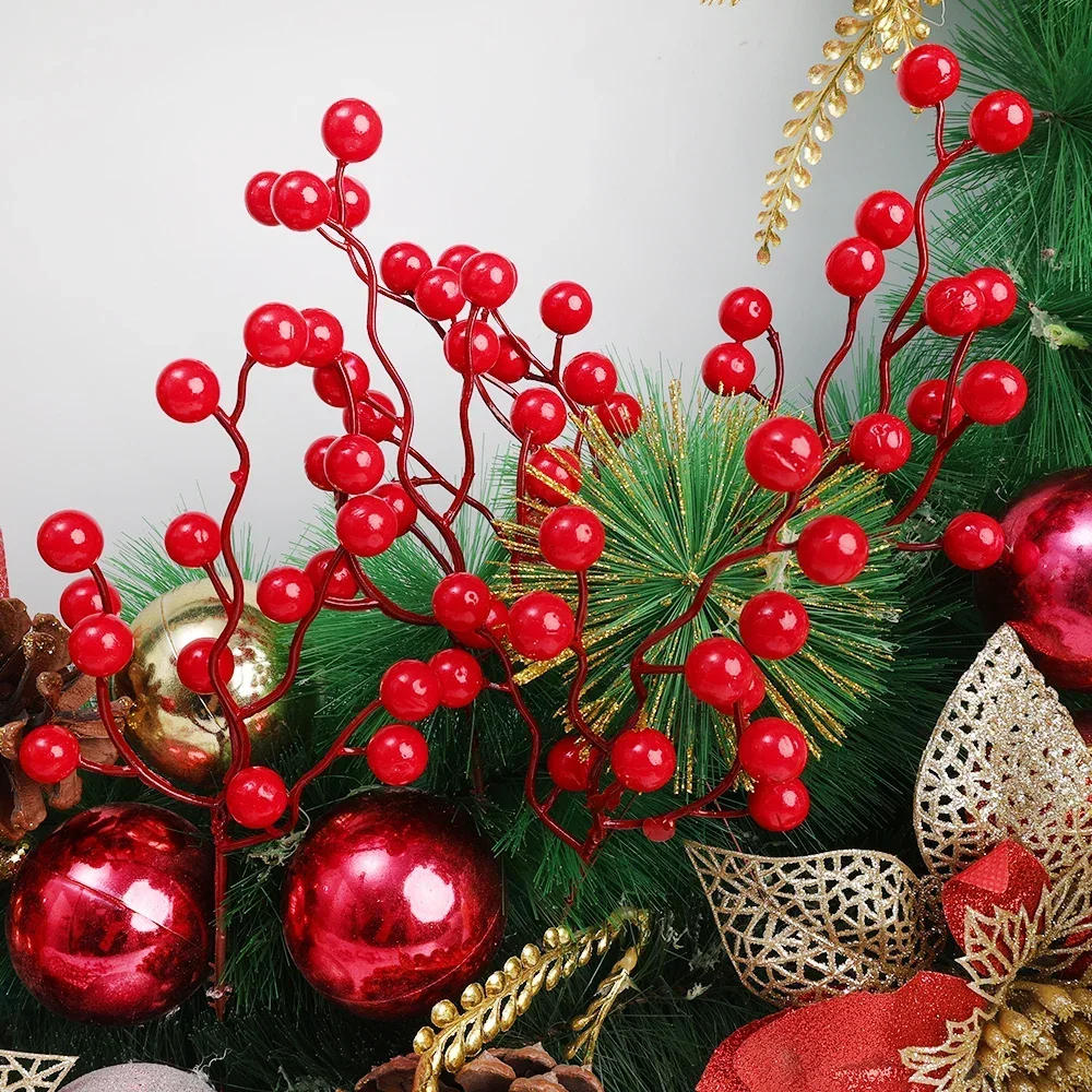 Description Picture 6 of item20/1Pcs Christmas Artificial Red Berries Branches Fake Foam Berry Flower Plants DIY Garland Xmas Tree New Year Party Table Decor