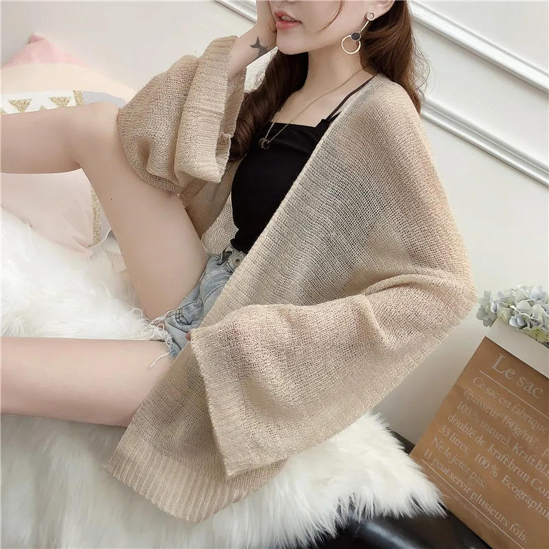 Description Picture 3 of itemSheer Crochet Knit Cardigan for Women Cover Up Long Sleeve Open Front Sweater Casual Knitwear Beach Outfit