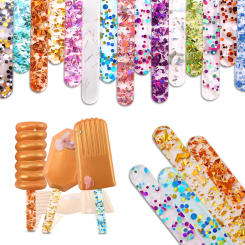 10pcs Color Acrylic Ice Cream Stick Sequin Popsicle Sticks Homemade Ice Cream Reusable Ice Cream Mold Cheese Sticks Accessories