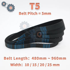 T5 Timing Belt Length 480mm to 960mm Pitch 5mm Belt Width 10 15 20 25mm T5 Synchronous Belts for CNC T5 Rubber Closed Loop Belt