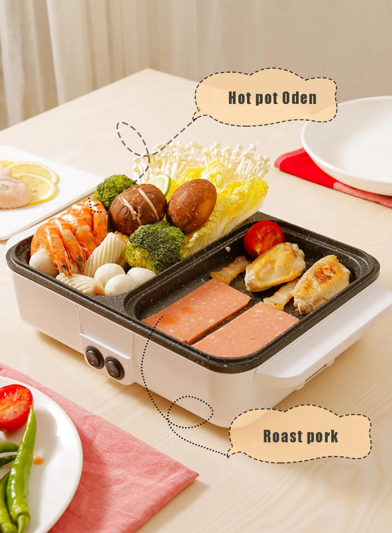 Description Picture 2 of item110V/220V 1200W 2 IN 1 Electric Hot Pot Cooker BBQ Grill Multicooker Electric BBQ Grill Non Stick Plate Barbecue Pan Cooking Pot