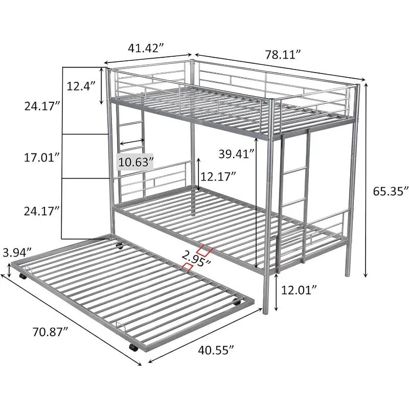 Description Picture 3 of itemZHENXIANG Metal Bunk Bed with Trundle Twin Over Twin Modern Bunk Beds with Slats Heavy Duty Bunkbed Frame for Adults,Teens