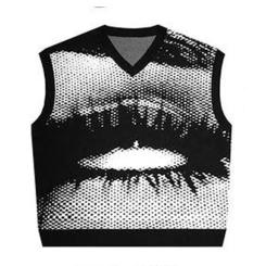 Aesthetic Knitted Tank Top Men 2023 Winter V-Neck Sleeveless Vest Goth Jacquard High Quality Y2K Knitwear Sweaters Women Clothes
