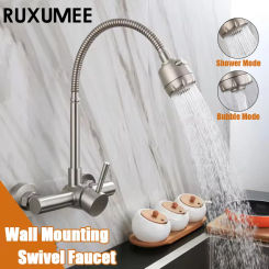 Flexible 360 Rotatable Kitchen Faucet Stainless Steel Brushed Wall Mounted 2 Modes Hot and Cold Water Sink Faucet Taps Black