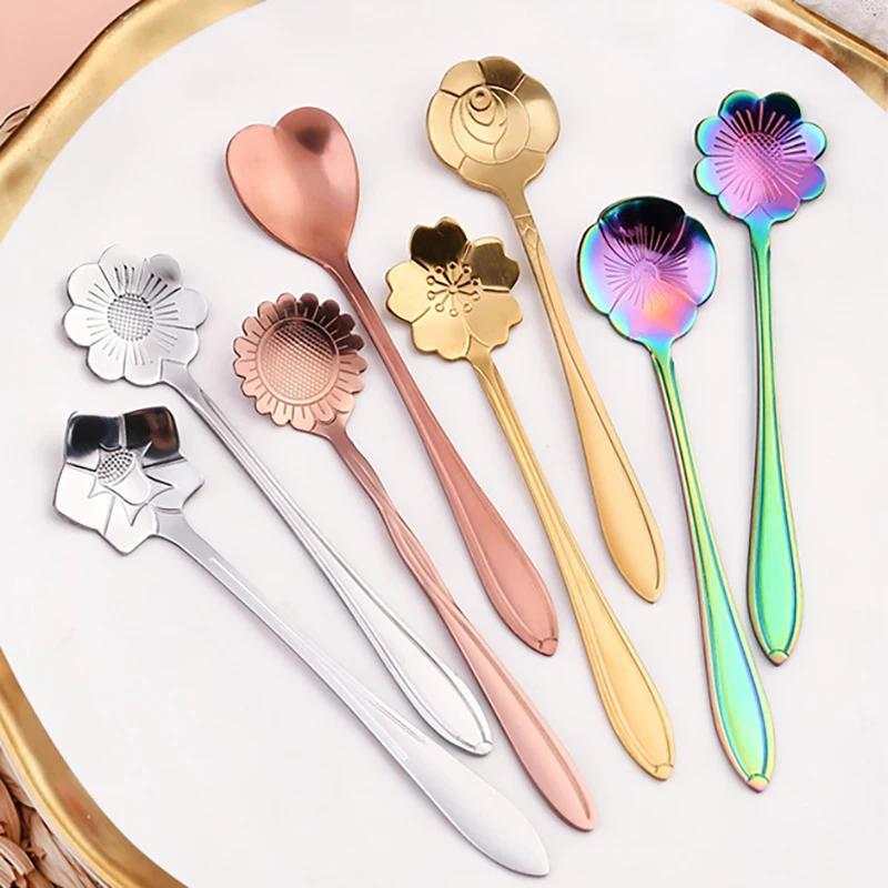 Description Picture 2 of item8 PCS Flower Spoons Set Small Teaspoons Stainless Steel Coffee Spoons Lovely Ice Cream Dessert Spoons Spoon Set Dinnerware Set