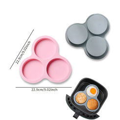 Air Fryer Egg Mold Round Shape Cake Molds 3 Cavity Non-Stick Silicone Air Fryer Egg Pan Eggs Steamer Cooking Mold Fried Egg Tool