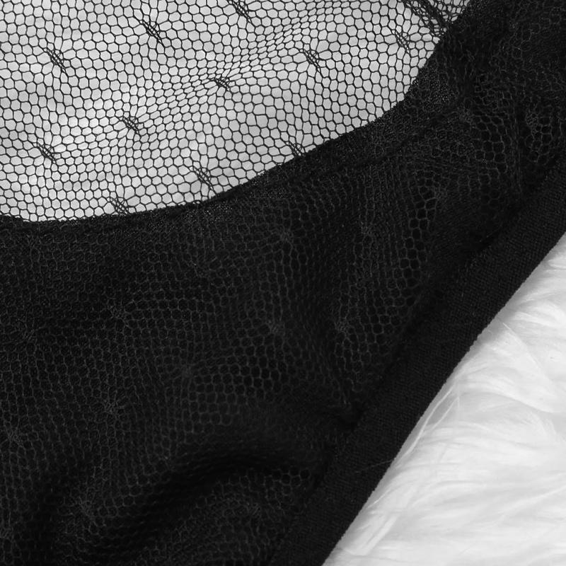 Description Picture 4 of itemSexy Black Underwear Set Women's Perspective Mesh Dot Printed Three Point Set Female Fancy Porn Bra Brief Set Erotic Clothing