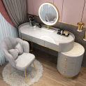 Mordern White Gold Vanity Desk Dressing Table with Mirror Makeup Table with LED Lighting 6 Drawers for Bedroom Home Furniture