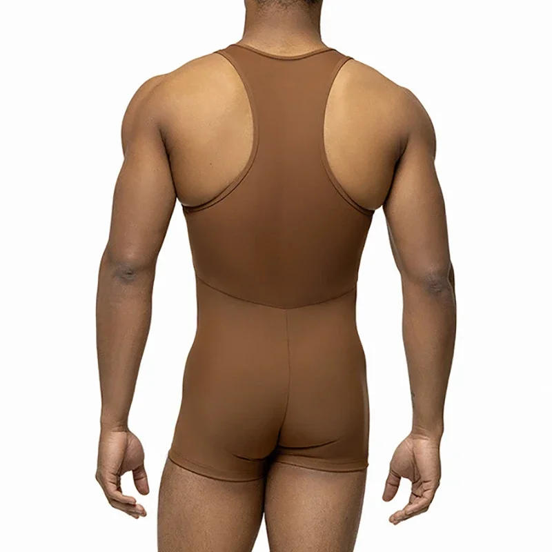 Description Picture 5 of itemMen Seamless Undershirts Leotard Wrestling Singlet Elastic Yoga Fitness Bodysuits Underwear Mesh Patchwork One-piece Jumpsuits
