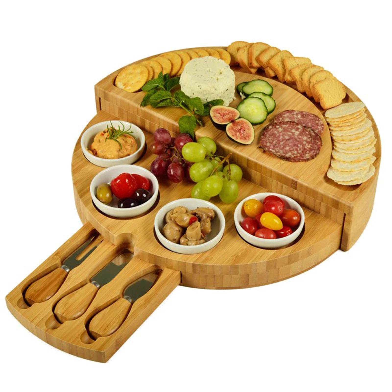 Description Picture 6 of item1Set Cheese Board Cutlery Cutter Set with Slide Out Drawer Cooking Tools Slicer Fork Scoops Cut Kitchen Storage