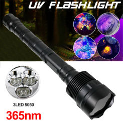 D2 3Led Ultraviolet Black Light UV LED Flashlight Professional 365NM UV Lamp Light for Resin Curing Minerals Jade Leak Detection