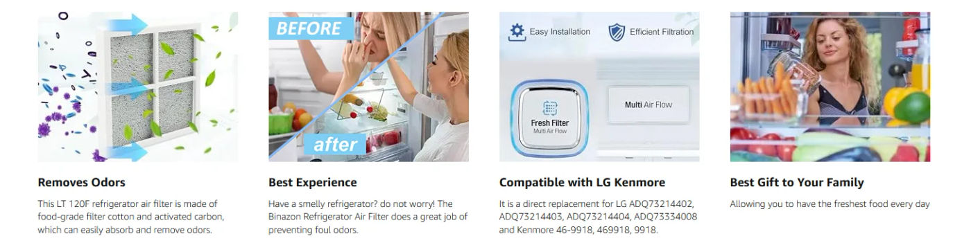 Description Picture 2 of itemRefrigerator Air Filter for LG LT120F & Kenmore Elite 469918, 9918, ADQ73214402, ADQ73214403, ADQ73334008 Fridge Freezer Filter