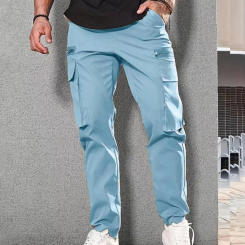 Men Casual Trousers Men Elastic Waist Pants Men's Drawstring Cargo Pants with Elastic Waist Multi Pockets Solid for Comfort