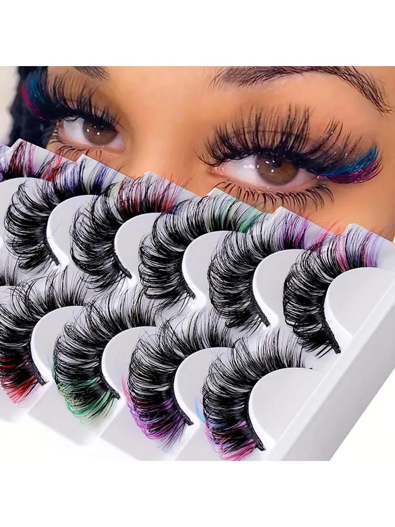 Description Picture 2 of item7 pairs of popular color fake eyelashes, thick and curled, simulated D-curve double eyelid eyelashes