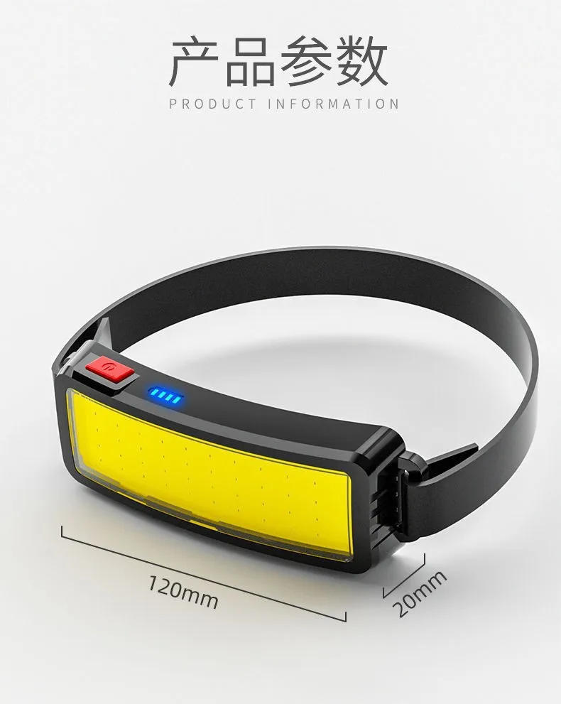 Description Picture 6 of itemNew Strong and High Brightness COB Headlight USB Charging Headworn Night Fishing Light Outdoor Riding Floodlight Headlight