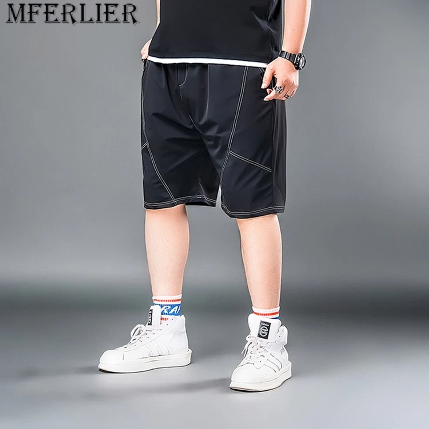 Description Picture 6 of itemSummer Shorts Men Plus Size 7XL Bottom Fashion Casual Solid Color Shorts Elastic Waist Short Pants Male Black Shorts Big Size