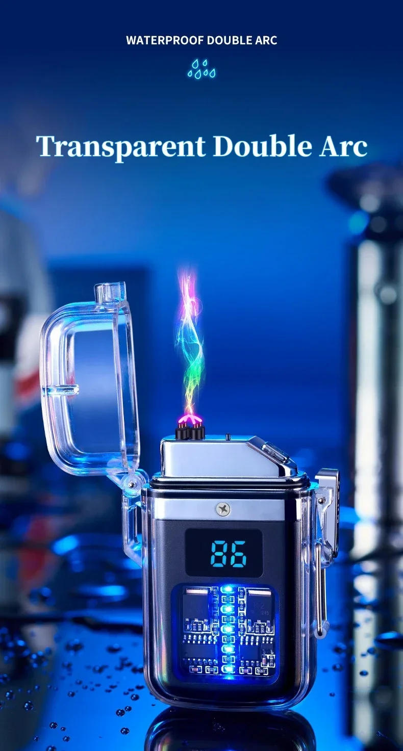 Description Picture 2 of itemHigh-end USB Rechargeable Double Arc Plasma Pulse Lighter Waterproof and Windproof Flameless Battery Display Electric Lighter